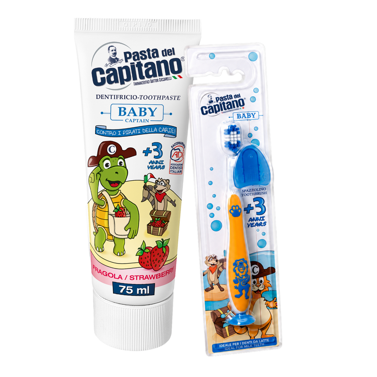 Pasta de dinti cu capsuni+ periuta de dinti Del Capitano Baby – Pachet Promo