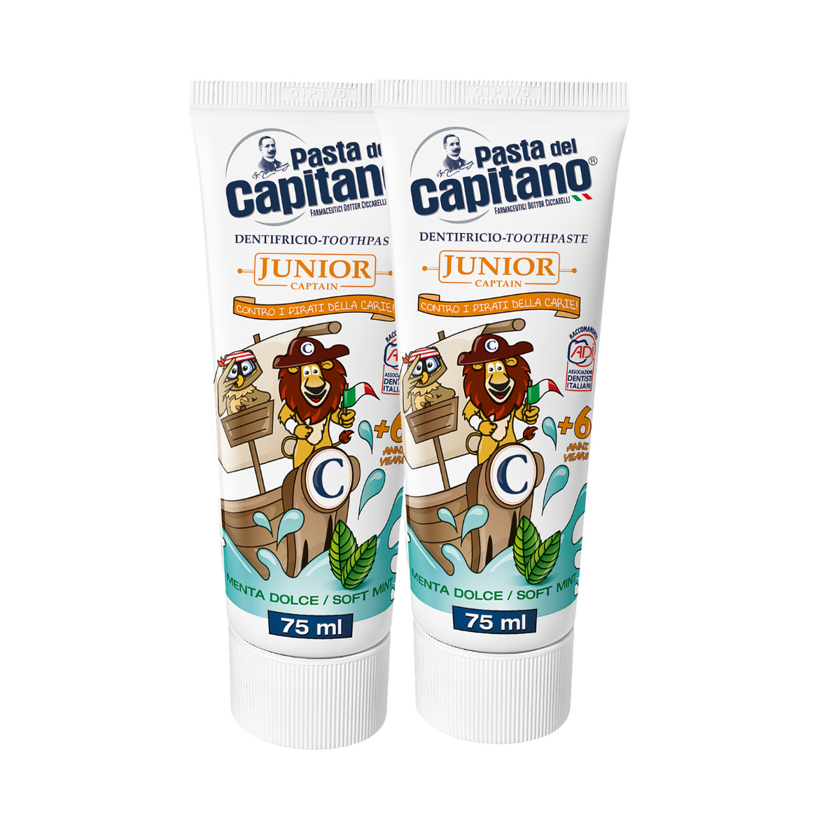 Pasta de dinti Soft Mint (75 ml) Pasta del Capitano Junior +6 ANI- Pachet Promo ( 2buc)