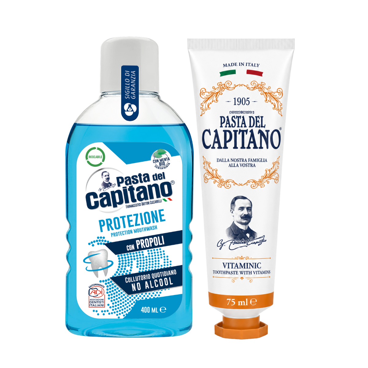 Pastă de dinti cu vitamine 1905 + Apa de gura pentru protecție Del Capitano – Pachet Promo