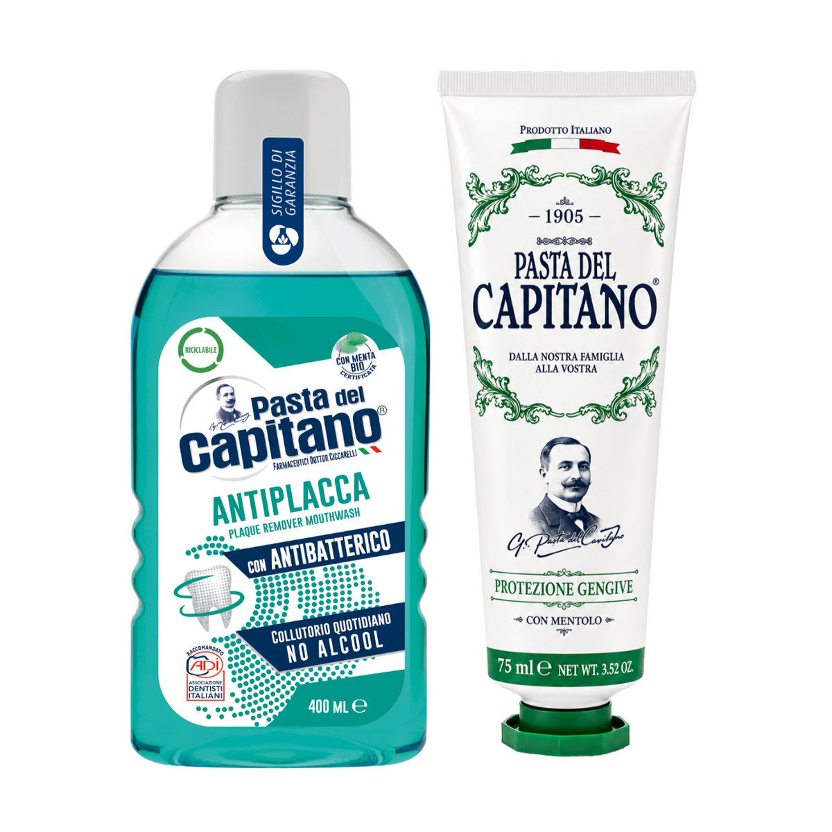 Pasta de dinti cu plante naturale 1905 + Apa de gura antiplaca Del Capitano - Pachet Promo