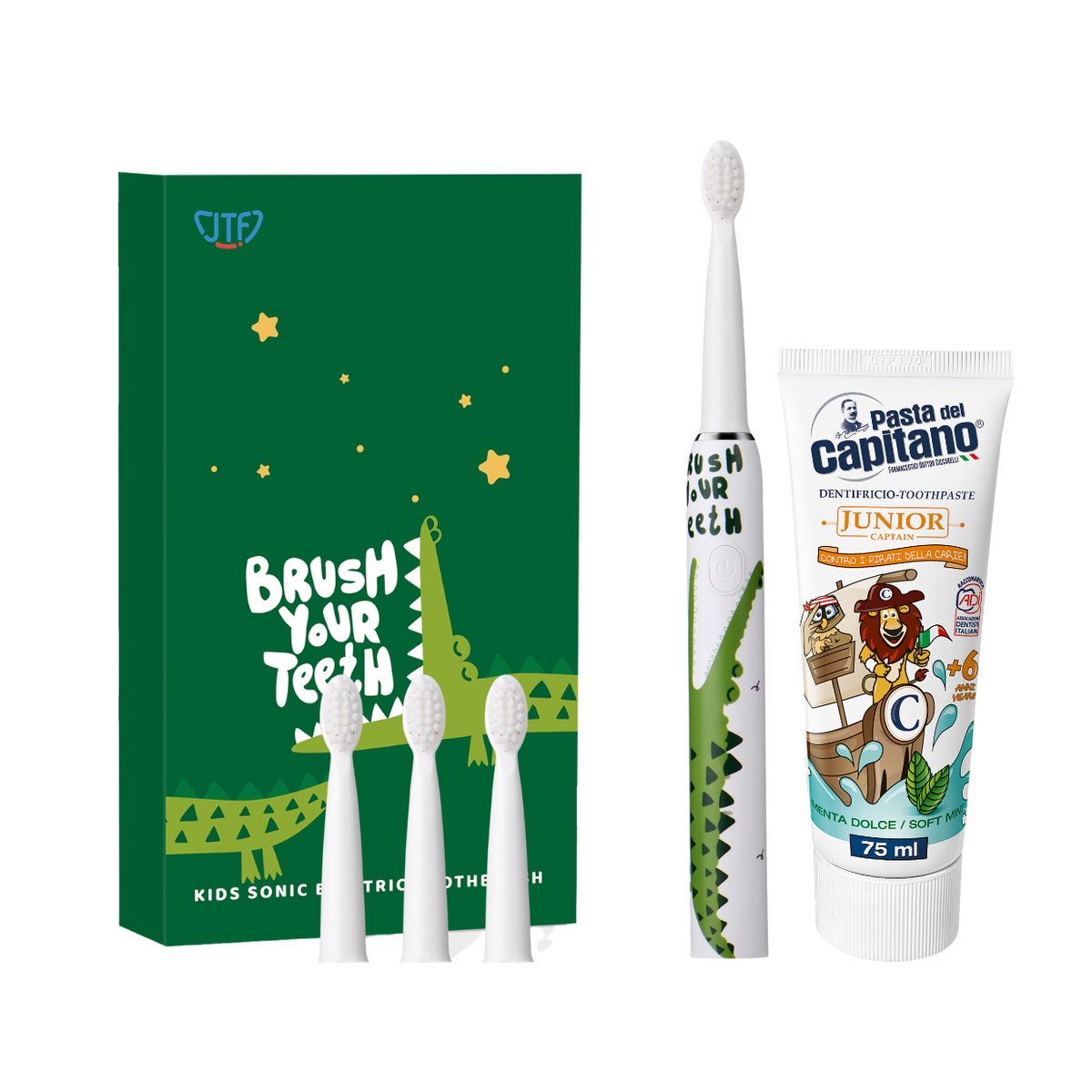 Periuta Electrica JTF Sonic J20C Crocodil + Pasta de dinti Del Capitano Junior SOFT MINT 75ml- Pachet Promo