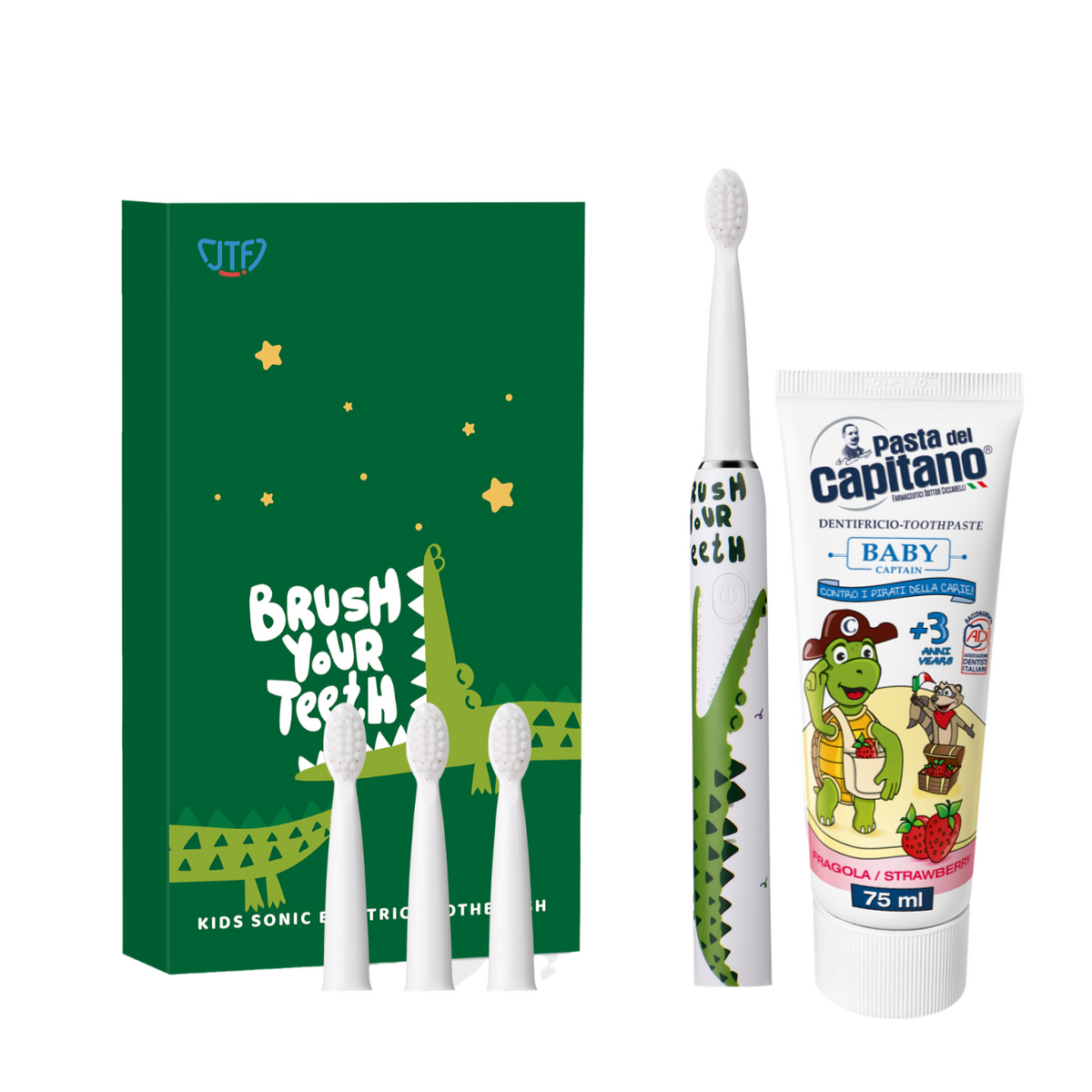 Periuta Electrica JTF Sonic J20C Crocodil + Pasta de dinti Del Capitano Baby Strawberry 75ml- Pachet Promo