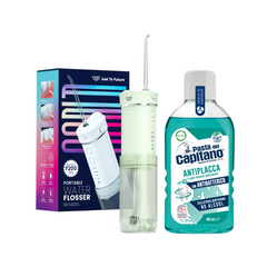 Irigator bucal portabil JTF Sonic F200 Verde + Apa de gura antiplaca Del Capitano 400ml- Pachet Promo
