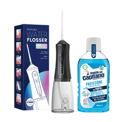 Irigator bucal portabil JTF Sonic F300 Negru + Apa de gura pentru protectie Del Capitano 400ml- Pachet Promo