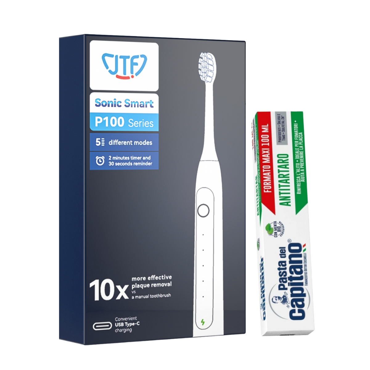 Periuta de dinti electrica JTF Sonic P100 ALB+ Pasta de dinti antitartru Del Capitano 100ml- Pachet Promo