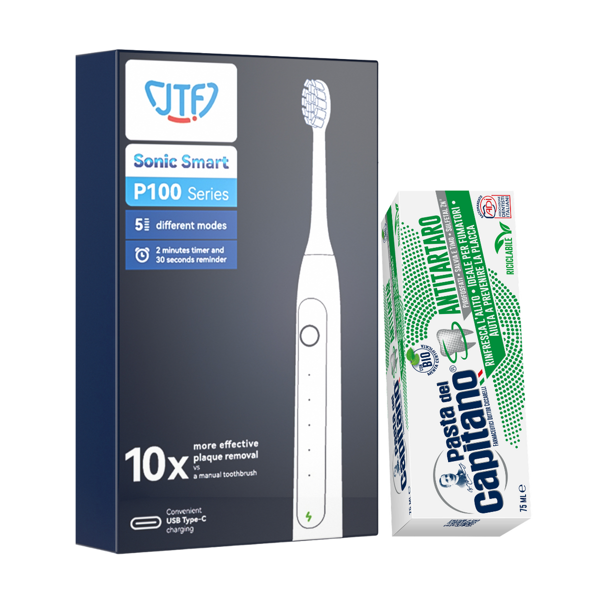 Periuta de dinti electrica JTF Sonic P100 ALB+ Pasta de dinti antitartru Del Capitano 75ml- Pachet Promo