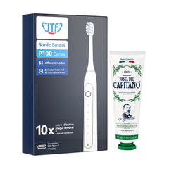 Periuta de dinti electrica JTF Sonic P100 ALB+ Pasta de dinti cu plante naturale 75ml Del Capitano 1905- Pachet Promo