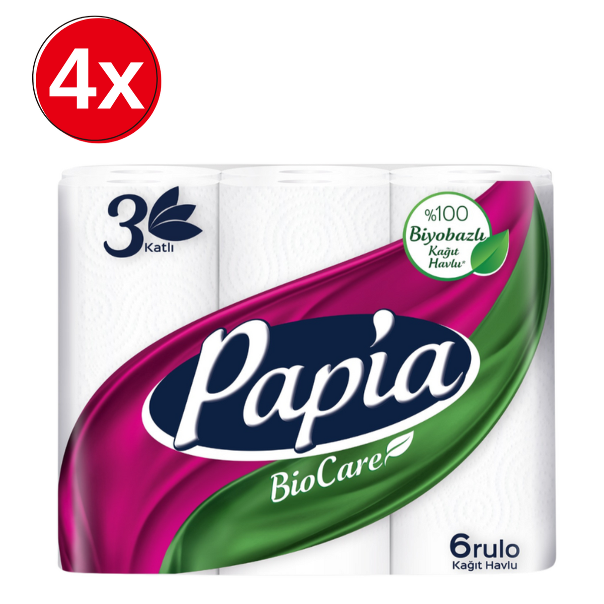 4x Prosoape de hartie PAPIA Bio Care 6 role, 3 straturi