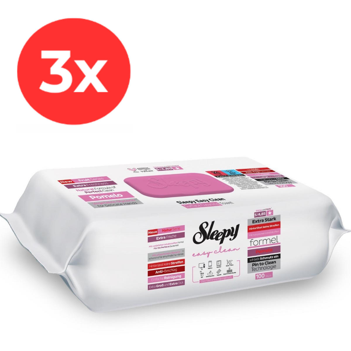 3x SLEEPY EASY CLEAN Servetele umede multisuprafete Pomelo 100buc