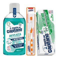 Pasta de dinti antitartru Pasta del Capitano + apa de gura antiplaca + periuta peri tari – Pachet Promo