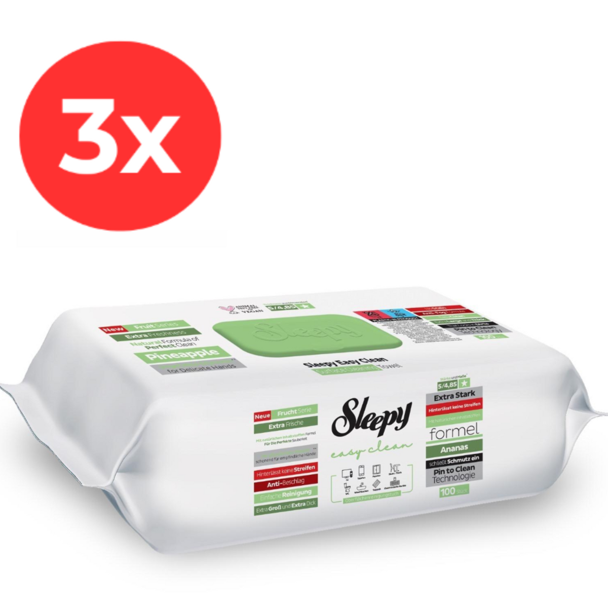 3x SLEEPY EASY CLEAN Servetele umede multisuprafete Pineapple 100buc