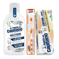 Pasta de dinti curcuma si propolis Pasta del Capitano + apa de gura pentru albire + periuta peri tari– Pachet Promo