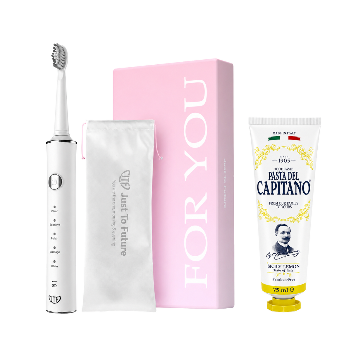 Periuta de dinti electrica JTF Sonic J40 ALB+ Pasta de dinti cu lamaie de Sicilia 75ml Del Capitano 1905- Pachet Promo