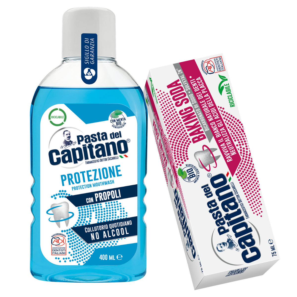 Pasta de dinti cu bicarbonat de sodiu + apa de gura pentru protectie- Pachet Promo