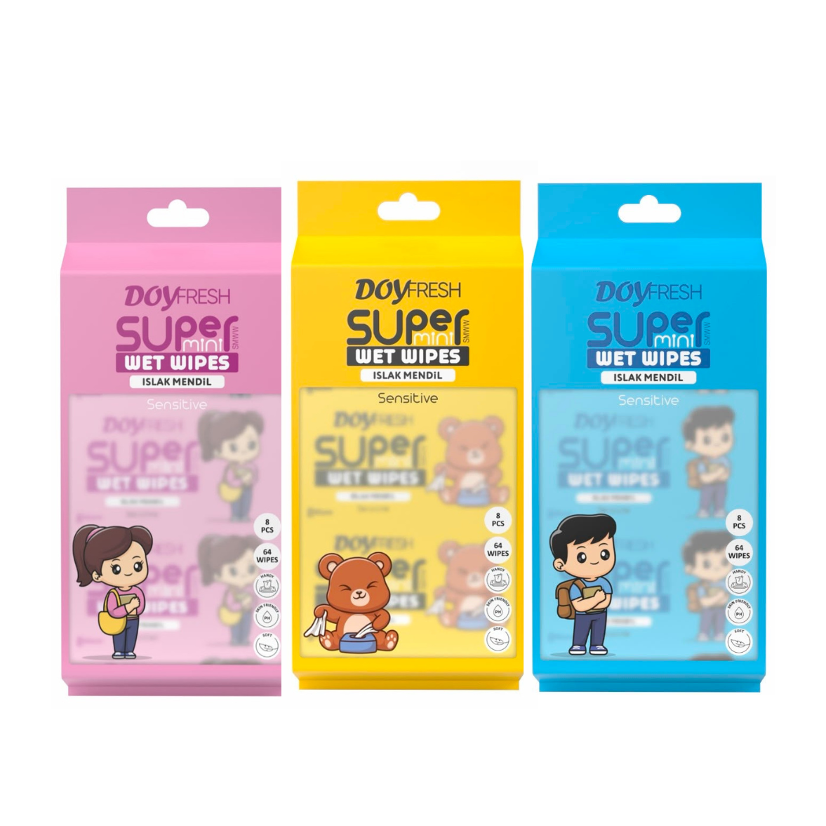 3x MINI Servetele umede buzunar DOYFRESH MIX 8x8buc