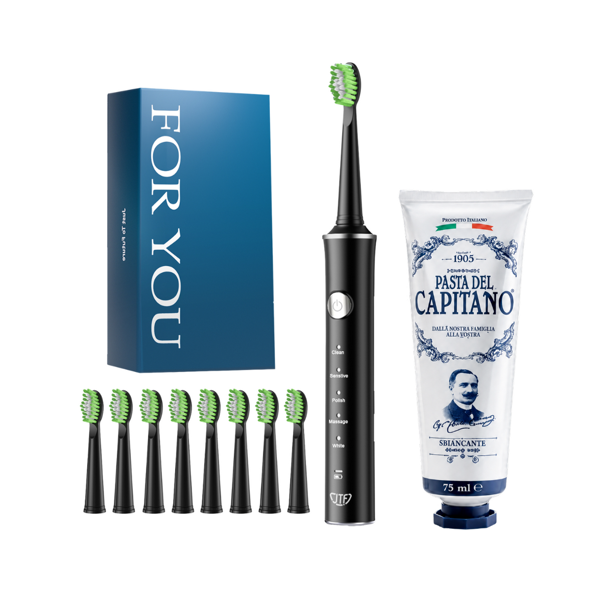 Periuta de dinti electrica JTF Sonic J40 NEGRU + Pasta de dinti cu bicarbonat de sodiu 75ml Del Capitano 1905- Pachet Promo