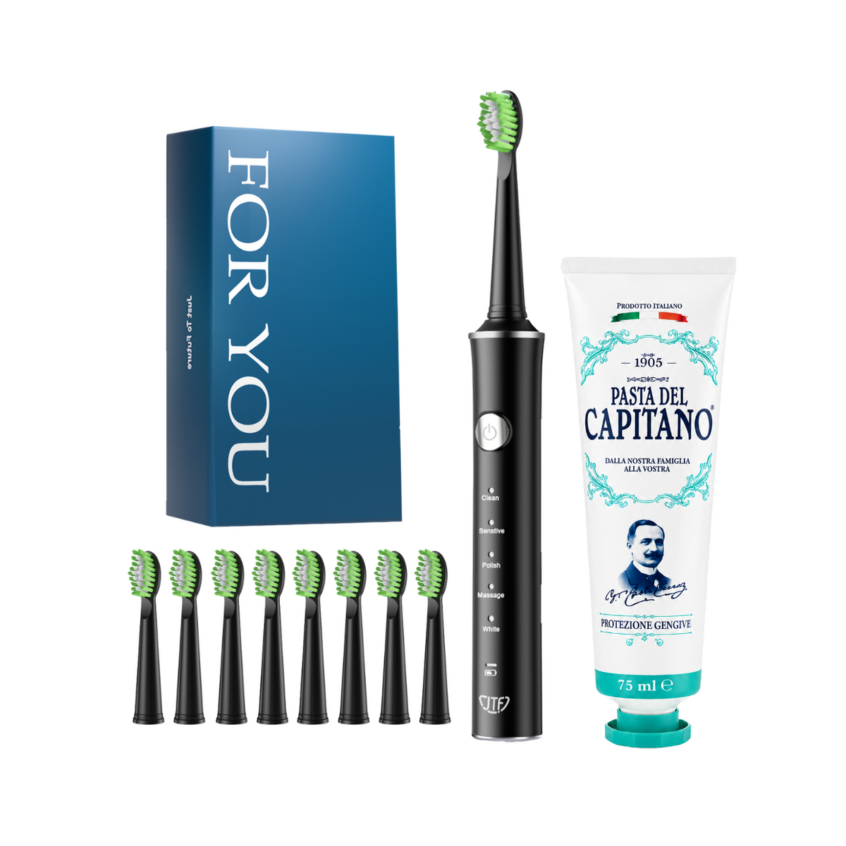 Periuta de dinti electrica JTF Sonic J40 NEGRU + Pasta de dinti pentru protectia gingiilor 75ml Del Capitano 1905- Pachet Promo