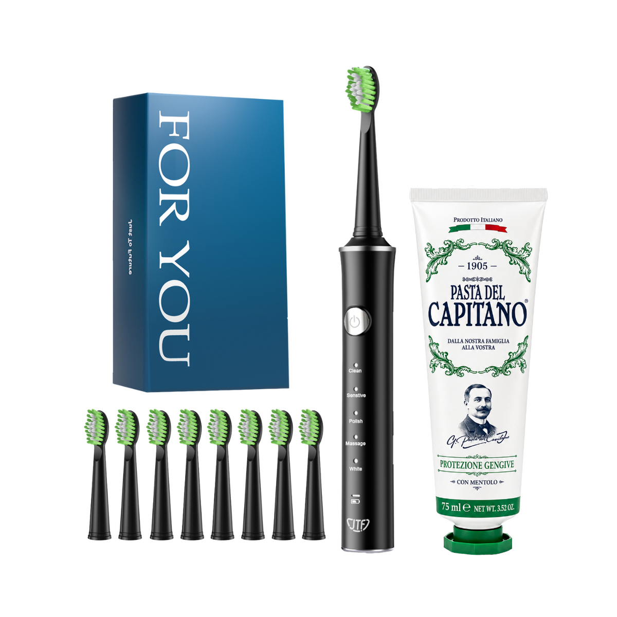 Periuta de dinti electrica JTF Sonic J40 NEGRU + Pasta de dinti cu plante naturale 75ml Del Capitano 1905- Pachet Promo
