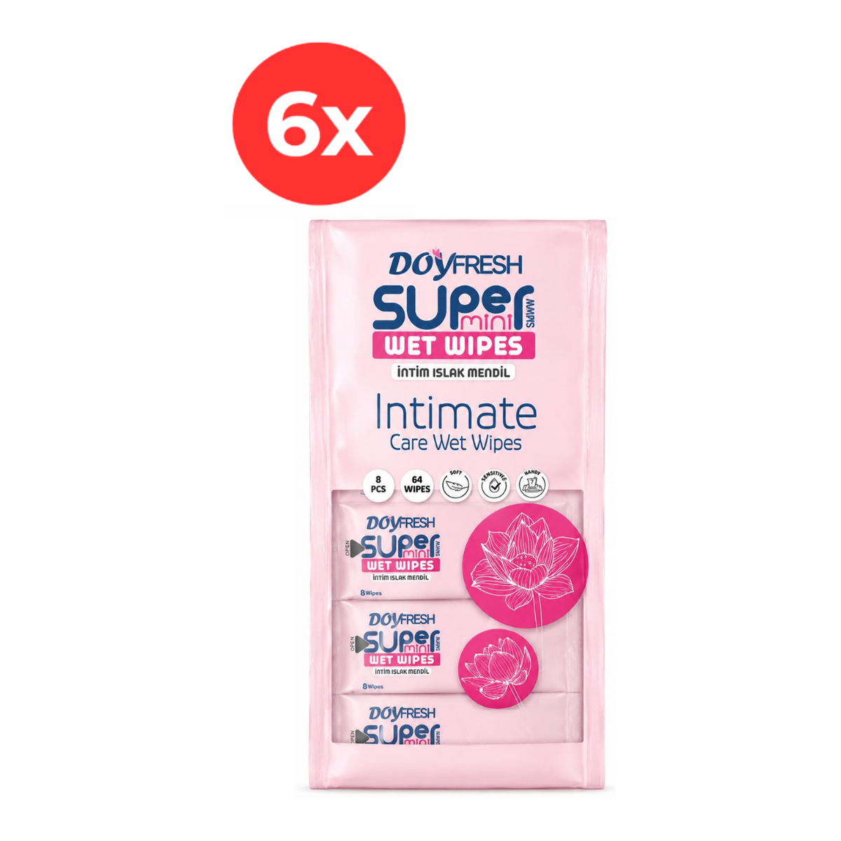 6x MINI Servetele umede buzunar DOYFRESH Intimate 8x8buc