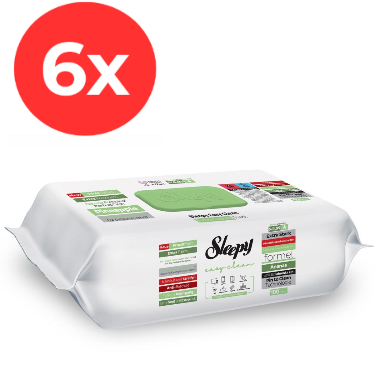 6x SLEEPY EASY CLEAN Servetele umede multisuprafete Pineapple 100buc