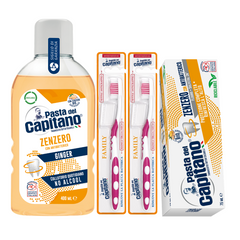 Pasta de dinti cu ghimbir Pasta del Capitano + apa de gura + 2x periute cu peri medii – Pachet Promo