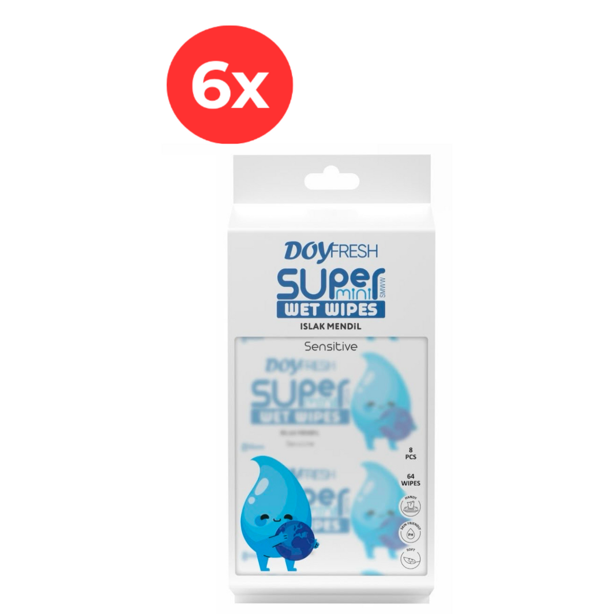 6x MINI Servetele umede buzunar DOYFRESH WHITE 8x8buc