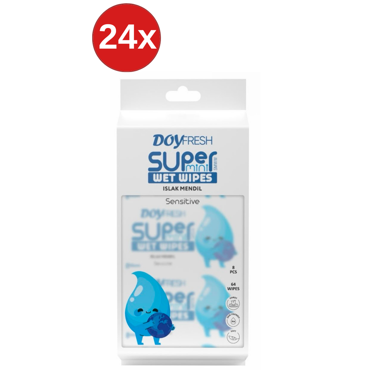 24x MINI Servetele umede buzunar DOYFRESH WHITE 8x8buc