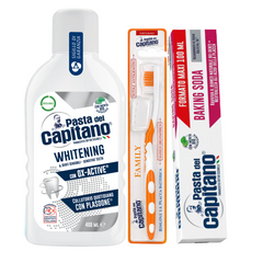 Pasta de dinti cu bicarbonat Pasta del Capitano 100ml + apa de gura pentru albire + periuta peri tari – Pachet Promo