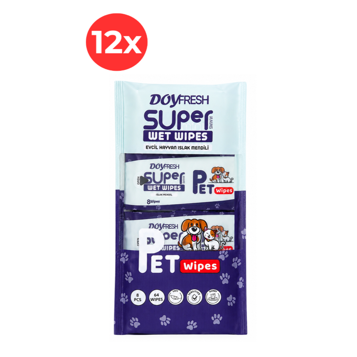 12x MINI Servetele umede DOYFRESH Pet Care 8x8buc