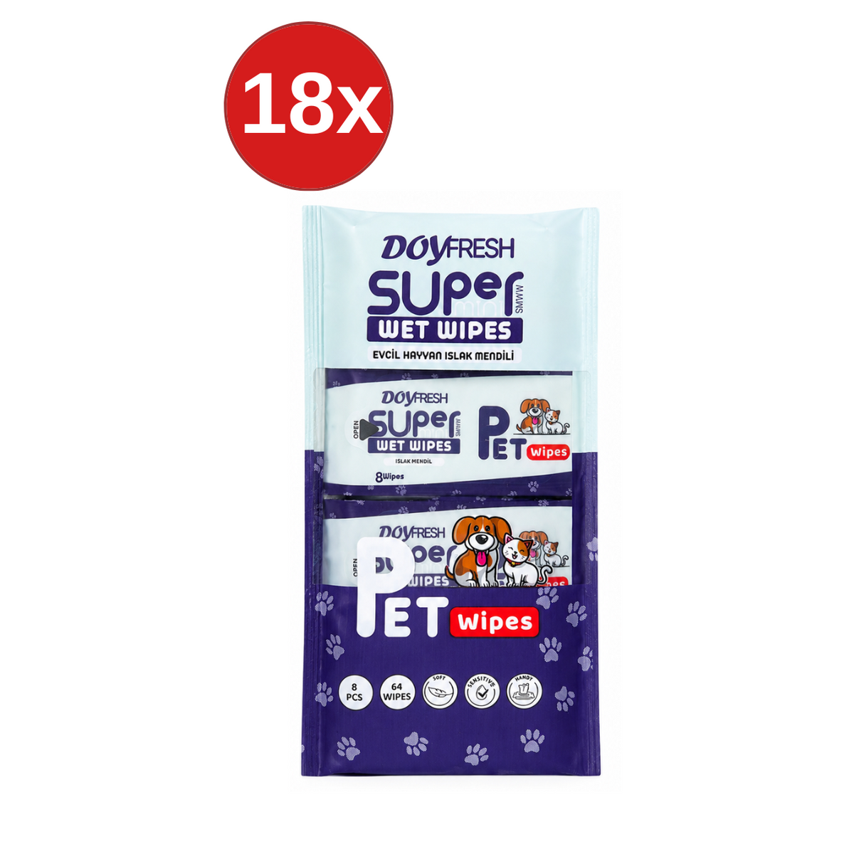 18x MINI Servetele umede DOYFRESH Pet Care 8x8buc