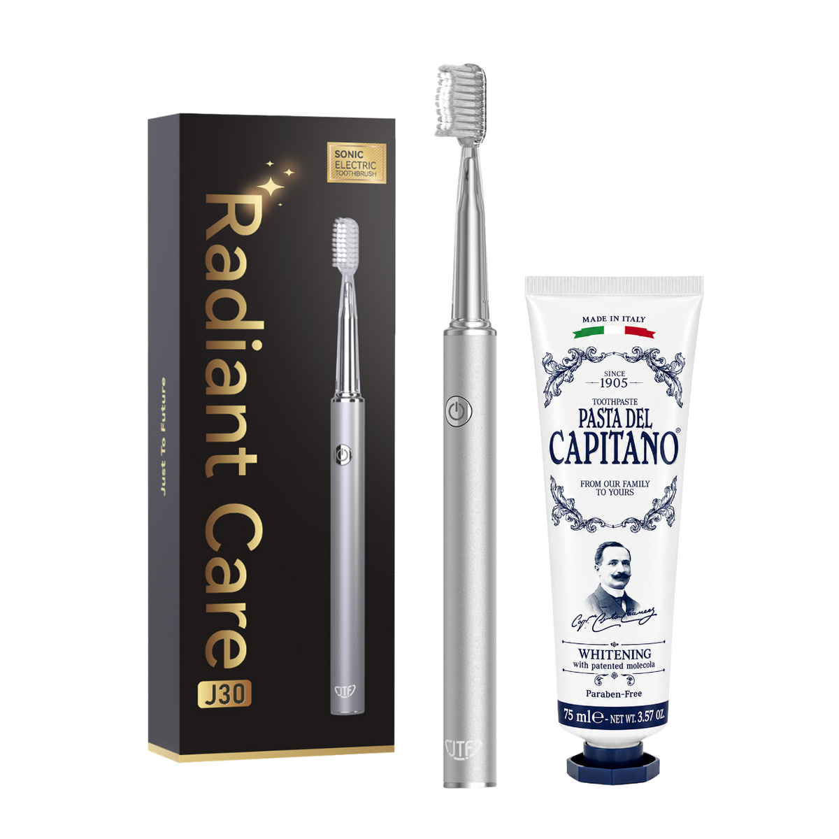 Periuta de dinti electrica JTF Sonic J30 SILVER + Pasta de dinti pentru albire 75ml Del Capitano 1905- Pachet Promo