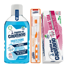 Pasta de dinti cu bicarbonat Pasta del Capitano + apa de gura + periuta peri tari – Pachet Promo