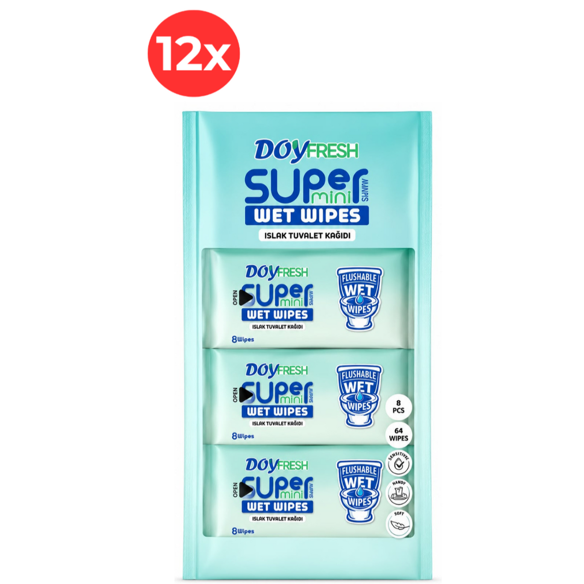 12x MINI Servetele umede buzunar DOYFRESH igienice 8x8buc