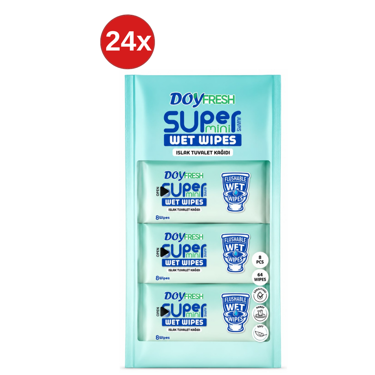 24x MINI Servetele umede buzunar DOYFRESH igienice 8x8buc
