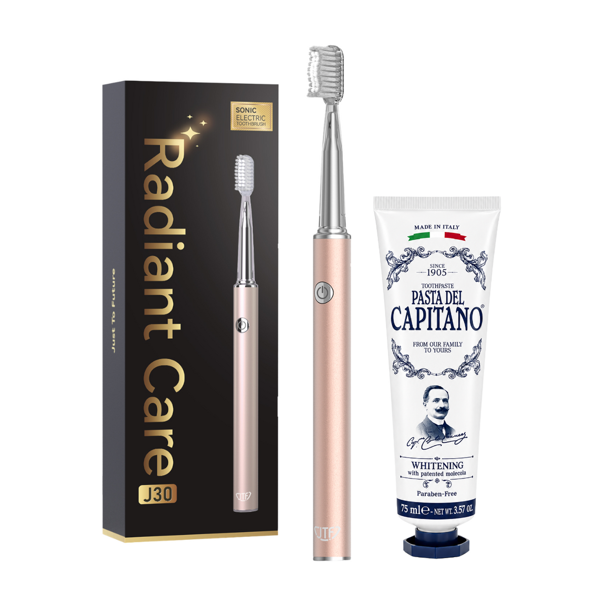 Periuta de dinti electrica JTF Sonic J30 GOLD  + Pasta de dinti pentru albire 75ml Del Capitano 1905- Pachet Promo