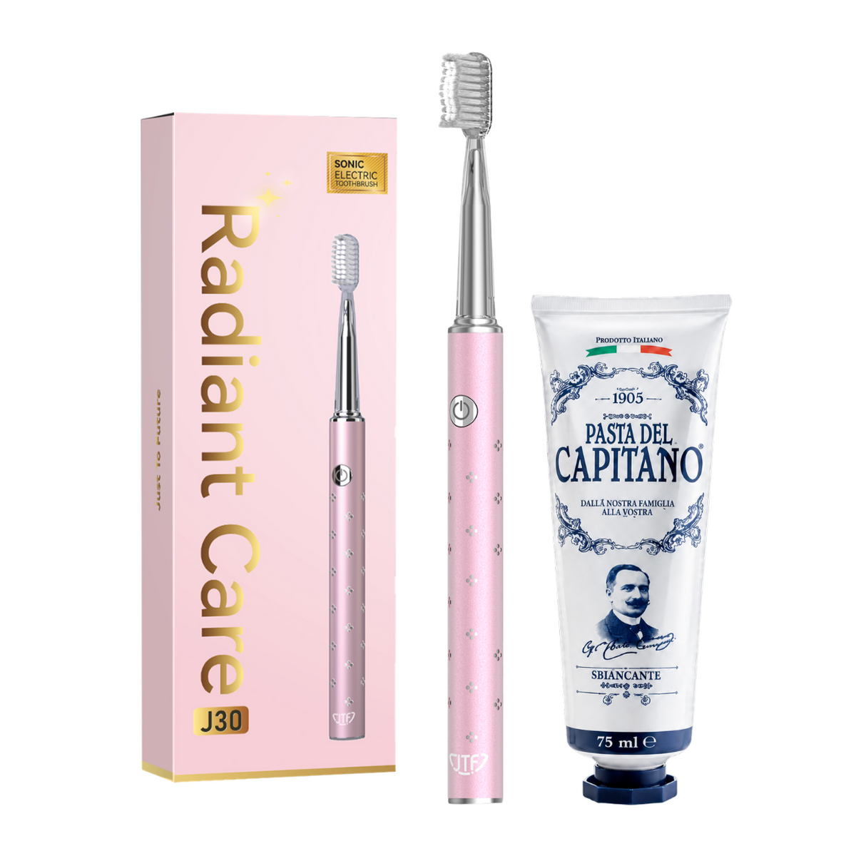 Periuta de dinti electrica JTF Sonic J30 PINK + Pasta de dinti cu bicarbonat de sodiu 75ml Del Capitano 1905- Pachet Promo