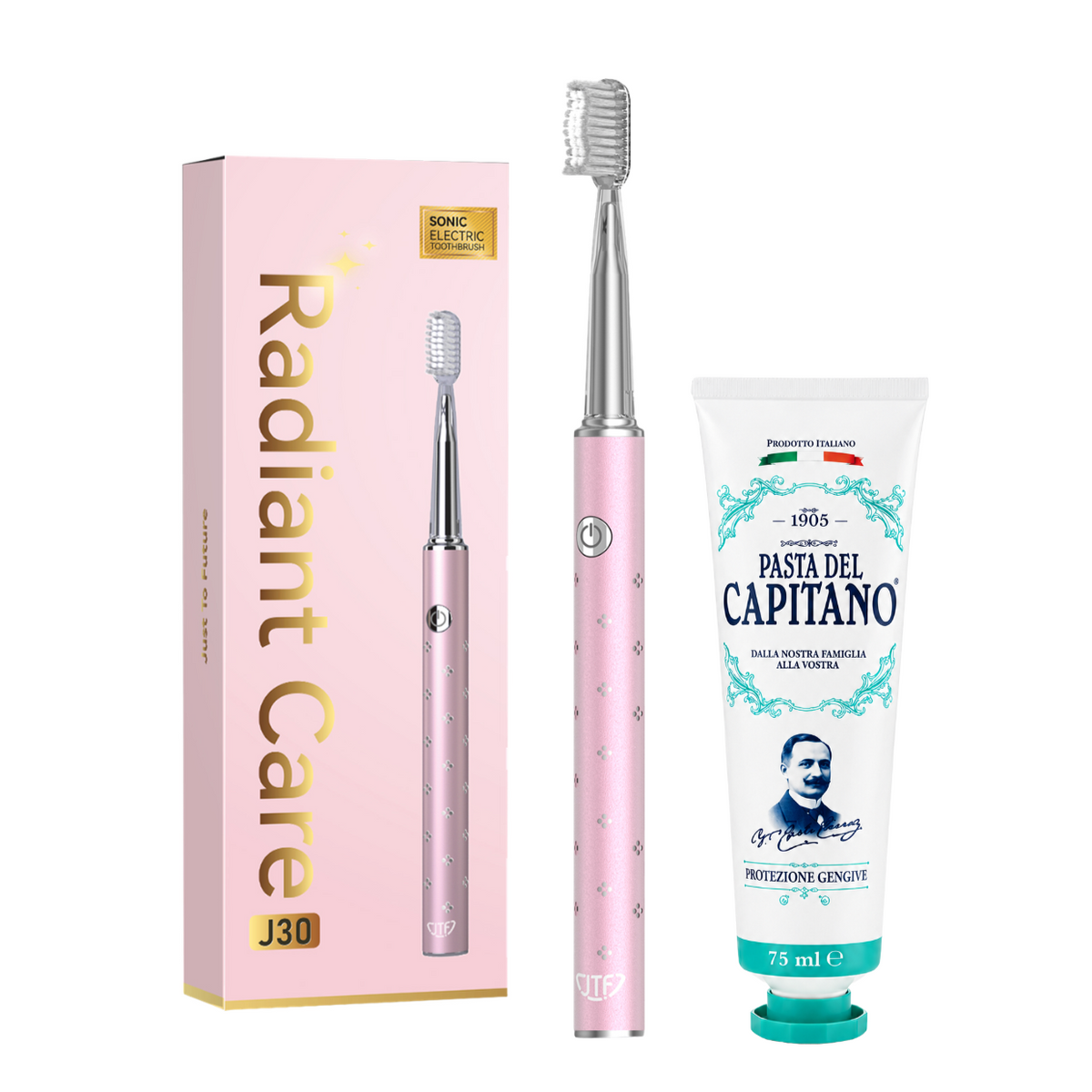 Periuta de dinti electrica JTF Sonic J30 PINK + Pasta de dinti pentru protectia gingiilor 75ml Del Capitano 1905- Pachet Promo