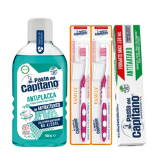 Pasta de dinti antitartru Pasta del Capitano 100ml + apa de gura antiplaca + 2x periuta peri medii– Pachet Promo
