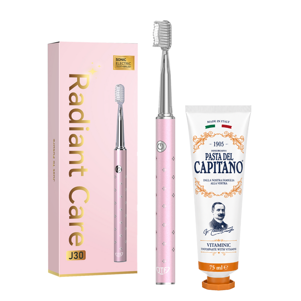 Periuta de dinti electrica JTF Sonic J30 PINK + Pasta de dinti cu vitamine 75ml Del Capitano 1905- Pachet Promo