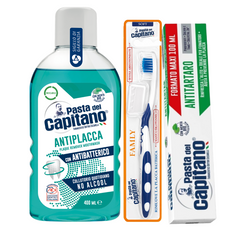 Pasta de dinti antitartru Pasta del Capitano 100ml+ apa de gura antiplaca + periuta peri moi– Pachet Promo