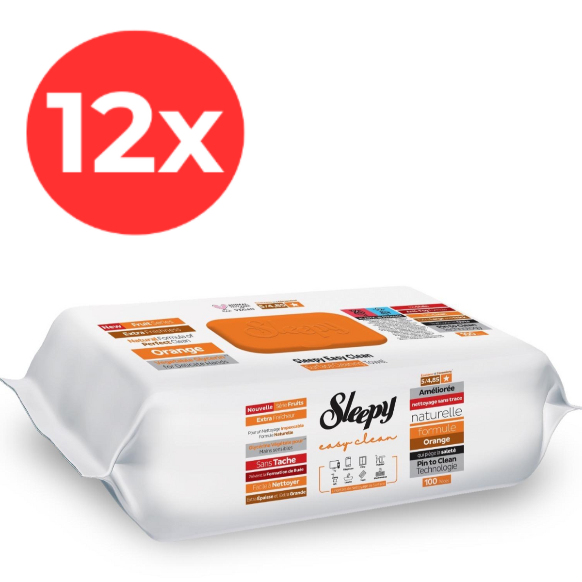 12x SLEEPY EASY CLEAN Servetele umede multisuprafete Orange 100buc