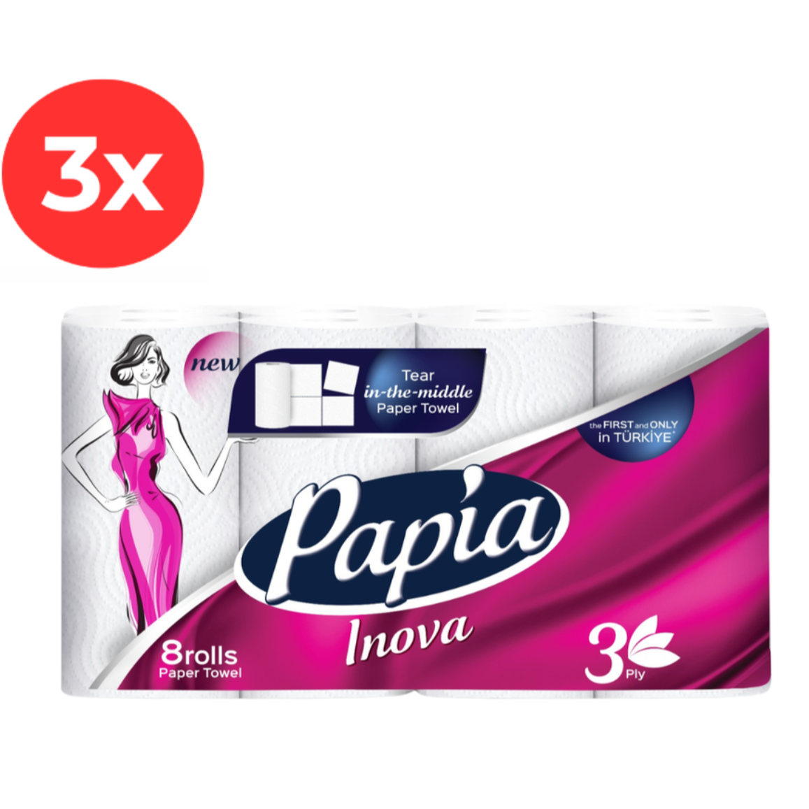 3x Prosoape de hartie PAPIA INOVA 8 role, 3 straturi