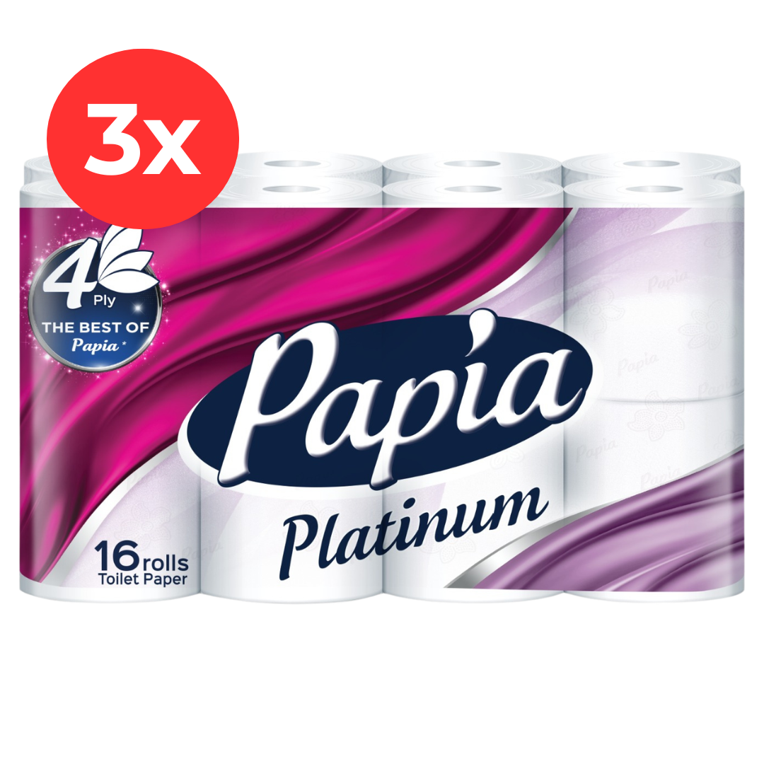 3x Hartie igienica PAPIA Platinum 16 role, 4 straturi