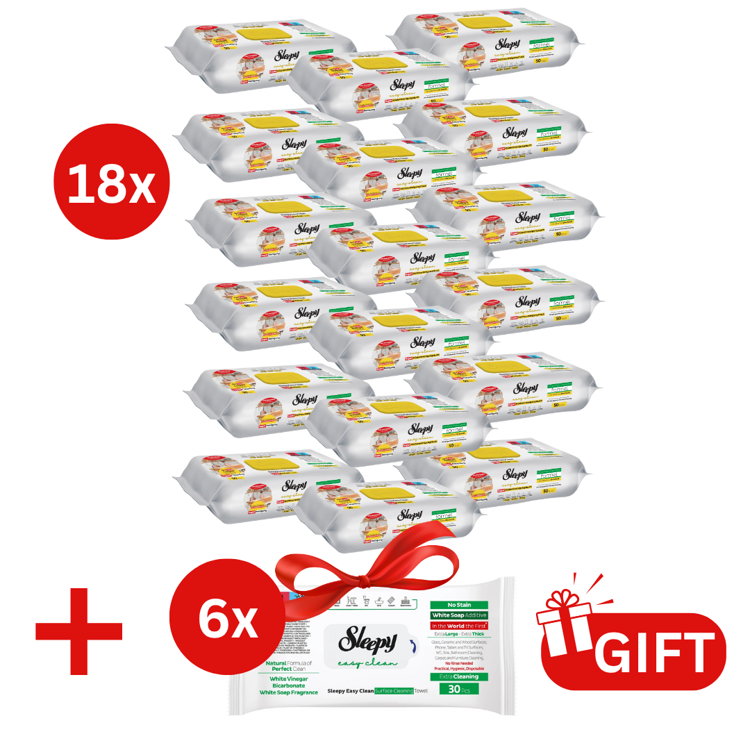 PACHET PROMO: 18× Șervețele Sleepy Easy Clean lămâie 50 buc + 6× Șervețele White Soap 30 buc
