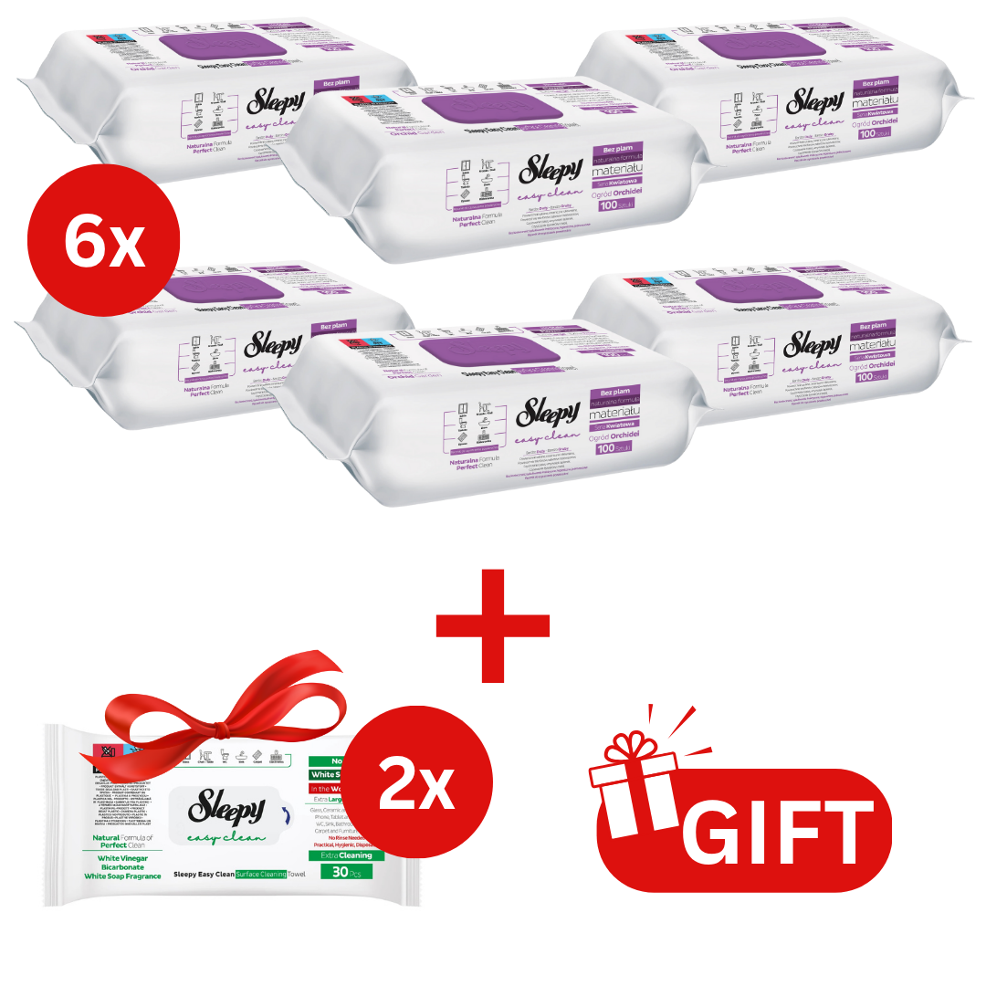 PACHET PROMO: 6× Șervețele Sleepy Orchid Garden 100 buc + 2× Șervețele White Soap 30 buc