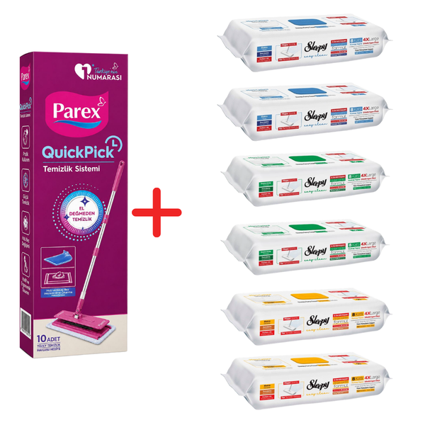Pachet Promo PAREX QuickPick Mop + 6x Lavete Umede Sleepy Easy Clean Mix