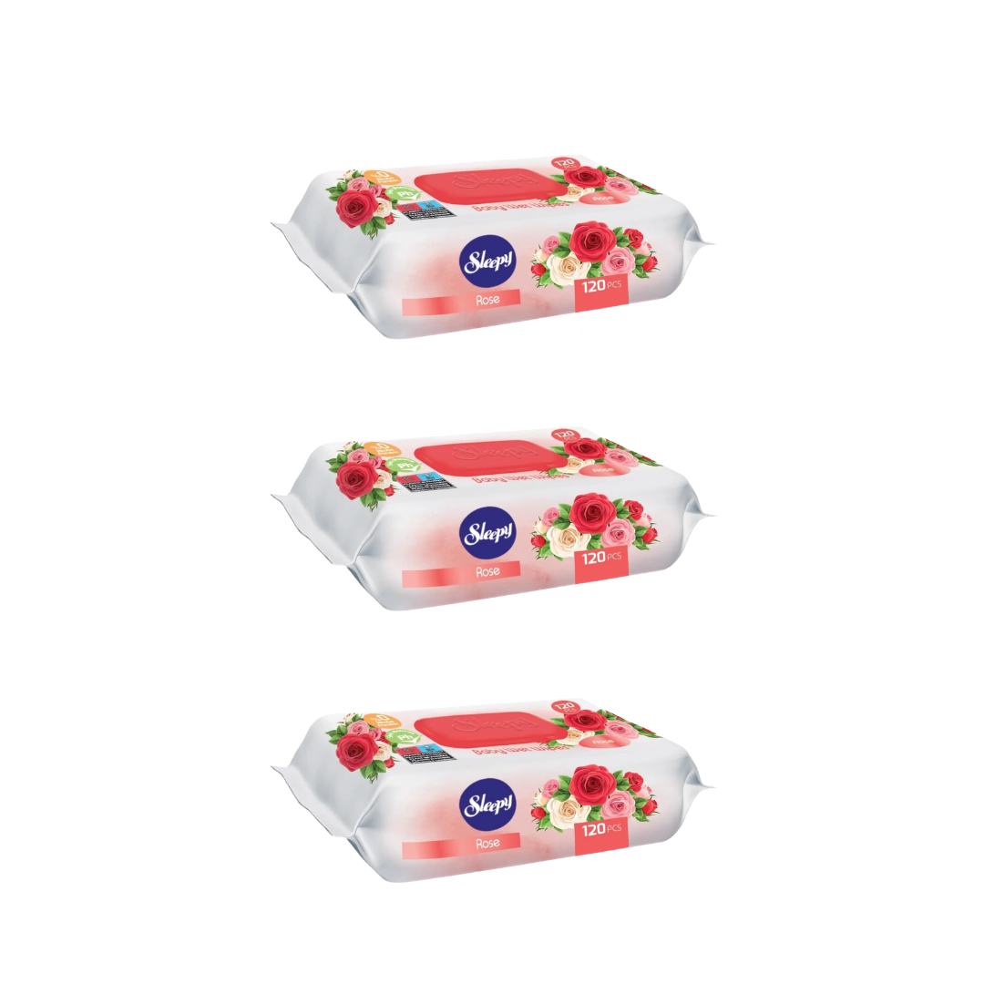 3x SLEEPY Rose Servetele umede pentru bebelusi 120buc aroma de trandafir