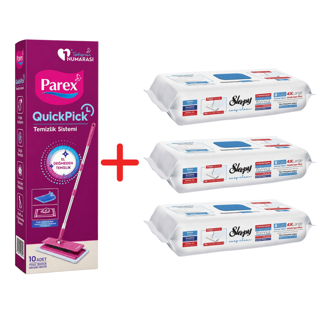 Pachet Promo PAREX QuickPick Mop + 3x Lavete Umede Sleepy Easy Clean Bleach Additive