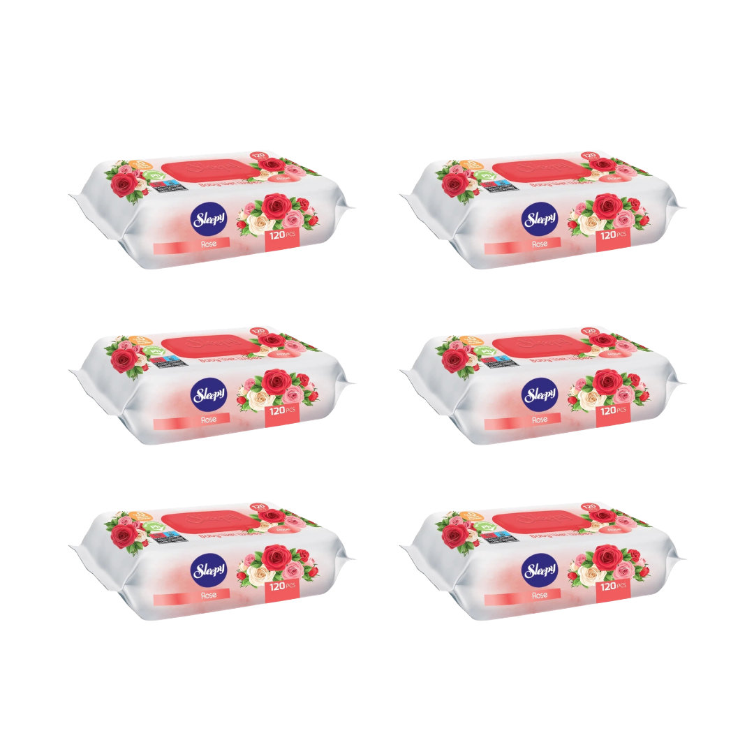 6x SLEEPY Rose Servetele umede pentru bebelusi 120buc aroma de trandafir