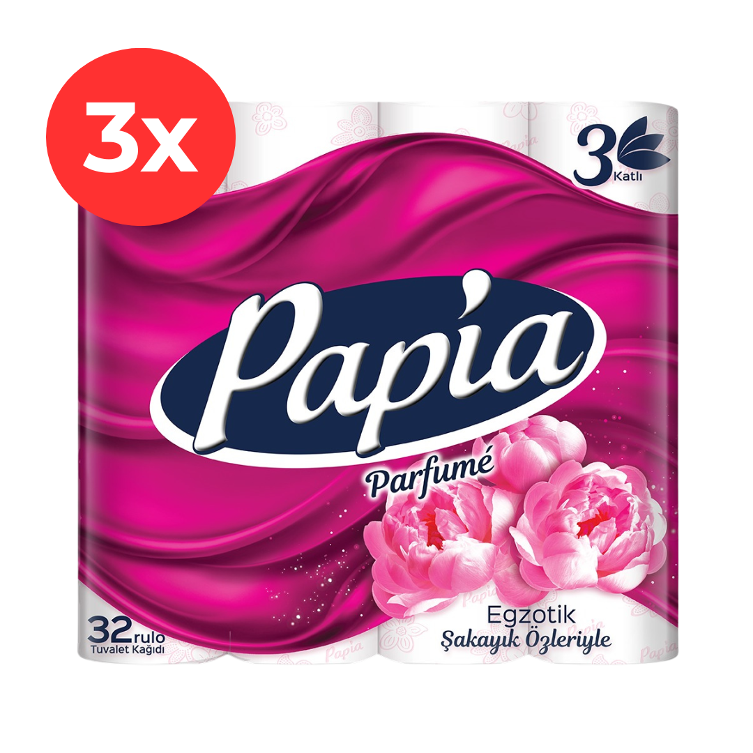 3x Hartie igienica PAPIA Parfume, 32 role, 3 straturi
